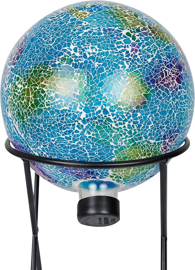Alpine Corporation HMD226 Shades of Blue Crackle Glass Gazing Ball, Colorful Home Décor for Patio & Garden, 12" H, Multicolor