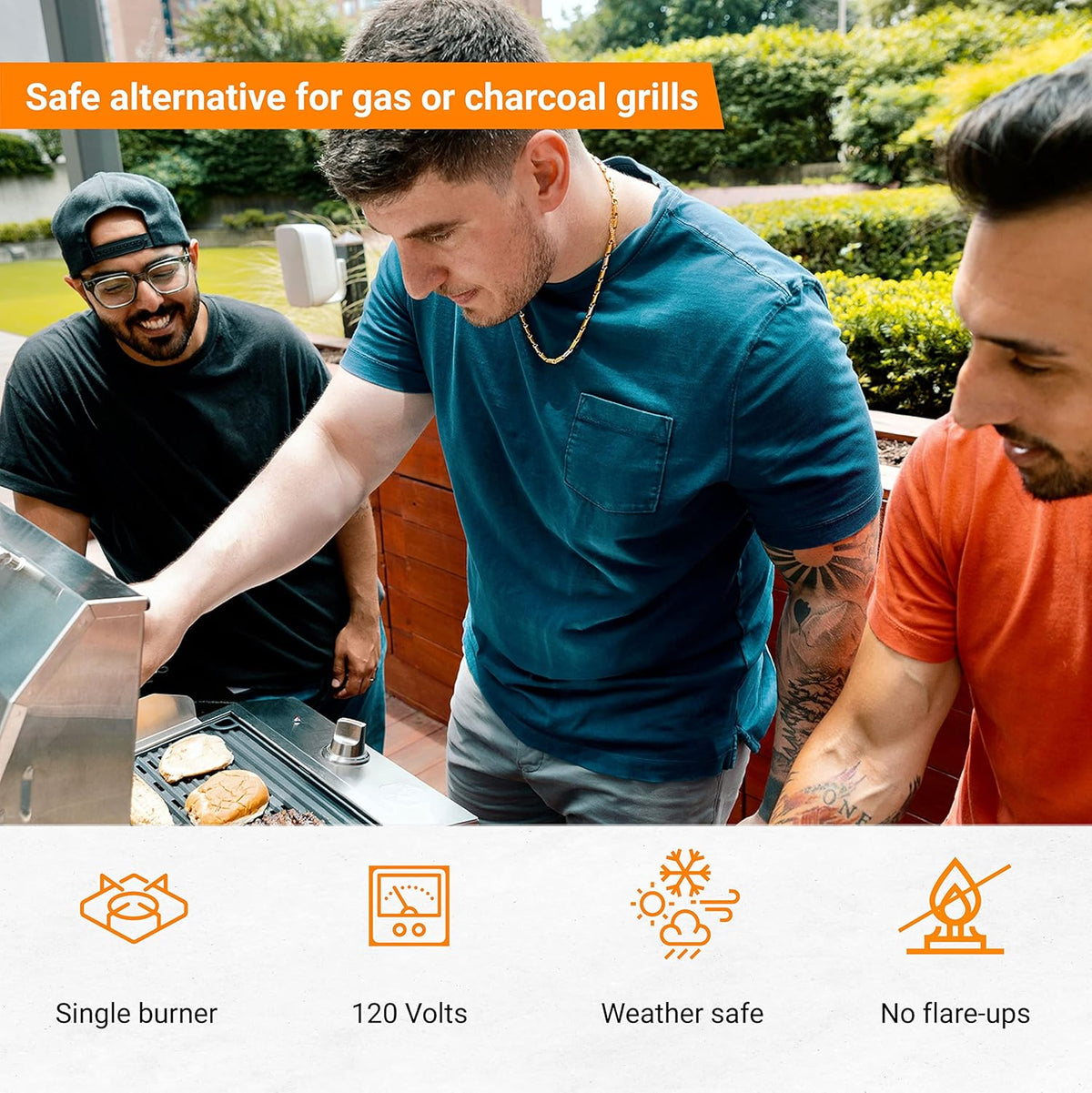 Kenyon G2 Portable Tabletop Electric Grill, 1440W Single Burner, Stainless Steel Body, Cast Aluminum Grate, UL Approved Grill For Indoor And Outdoor Use, Removable Lid, Dishwasher Safe, 120Volts