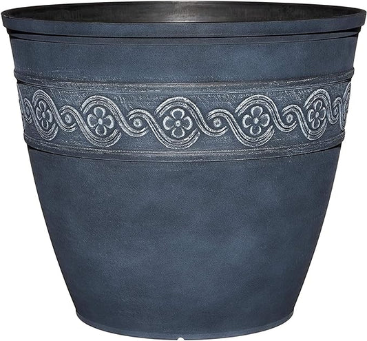 Classic Home and Garden Corinthian Resin Flower Pot Planter, Storm Blue, 10"