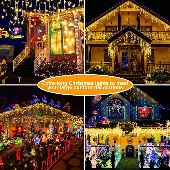 Christmas Lights 640 LED 65 FT Christmas Lights Outdoor with 120 Drops Plug in 8 Modes Christmas Decorations Curtain Fairy Lights for Wedding Party Holiday Bedroom Garden Patio Indoor (Warm White)