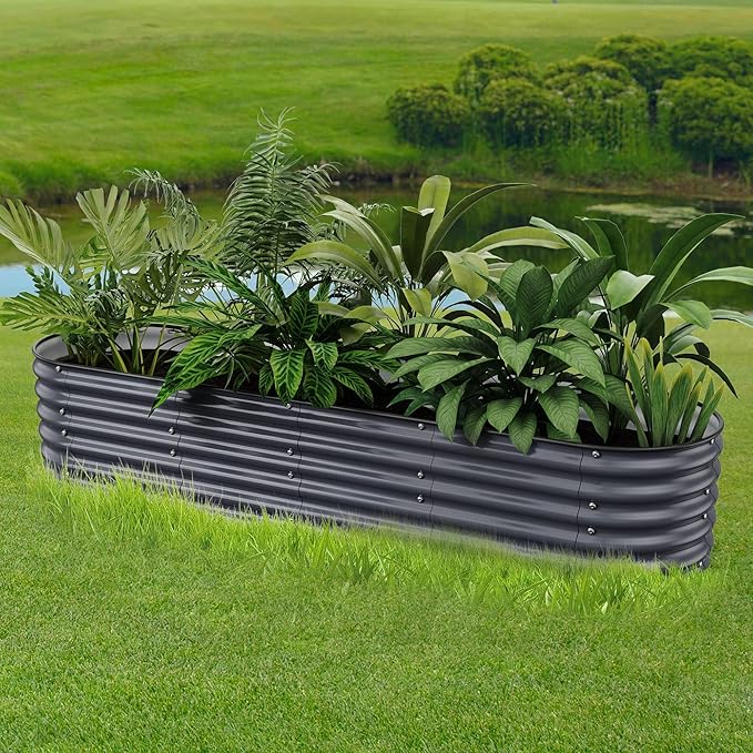 17" Tall Raised Garden Beds Outdoor - Galvanized Aluminum-Magnesium Stainless Steel Durable Metal Planter Box for Growing Plants, Vegetables, Flowers, Fruits (Deep Grey)
