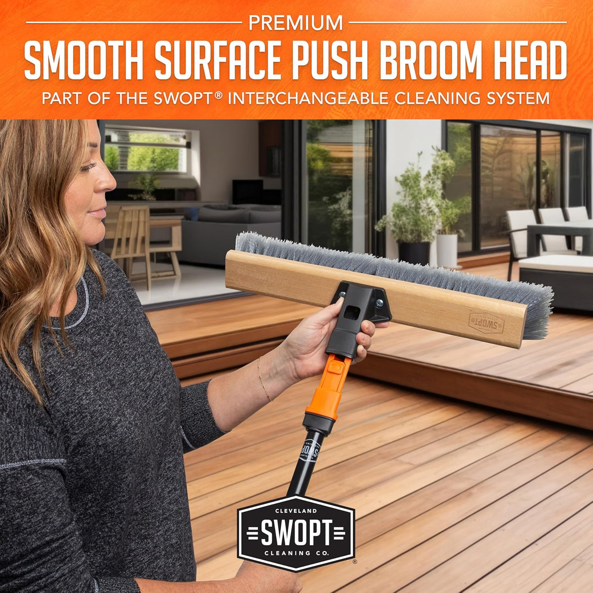 SWOPT 18” Premium Multi-Surface Push Broom Head — Indoor and Outdoor Push Broom — Cleaning Head Interchangeable with All SWOPT Cleaning Products for More Efficient Cleaning and Storage