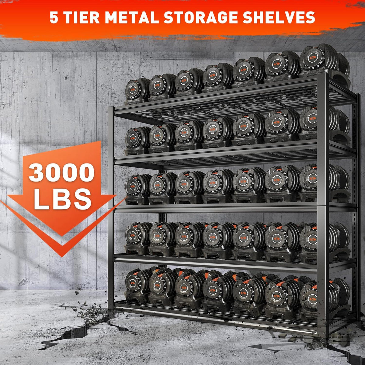REIBII 48.2''W Garage Shelving Heavy Duty Metal Shelving 3000LBS Storage Shelves Adjustable Metal Shelves Industrial Garage Shelf for Warehouse Basement, 3 Pack