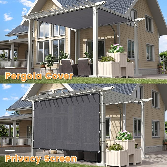 VICLLAX Shade Fabric Sun Shade Cloth with Every 2 FT Grommets for Patio Garden Pergola Cover Canopy 10x19 FT, Grey