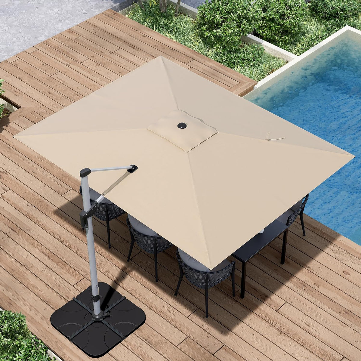 Patio Umbrella, 9' X 12' Outdoor Cantilever Umbrella with 360-degree Rotation for Garden, Deck, Backyard, Pool and Beach, Beige