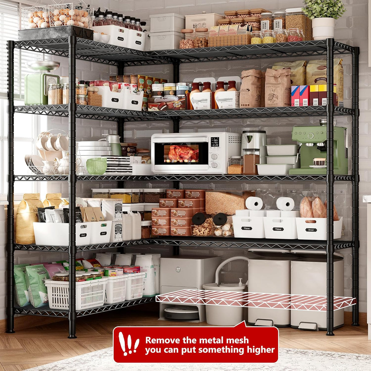 REIBII 70"W Storage Shelves Load 1600LBS, Metal Shelving 5-tier Wire Shelving Unit Metal Shelves for Storage Adjustable Garage Shelving for Pantry Kitchen Garage Commercial school 70"W*15.8"D*72.4"H