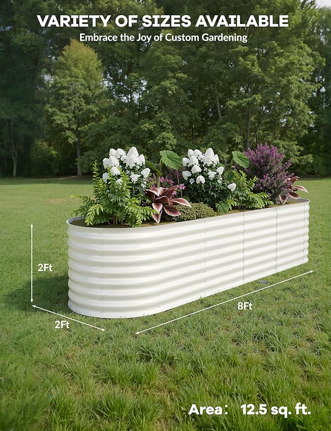 2 Pcs Raised Garden Beds Outdoor 8x2x2ft - Galvanized Steel Planter Box for Vegetables, Flowers, Rust-Resistant Garden Box, Easy Assembly Raised Beds, Durable Planters for Outdoor Plants, Beige