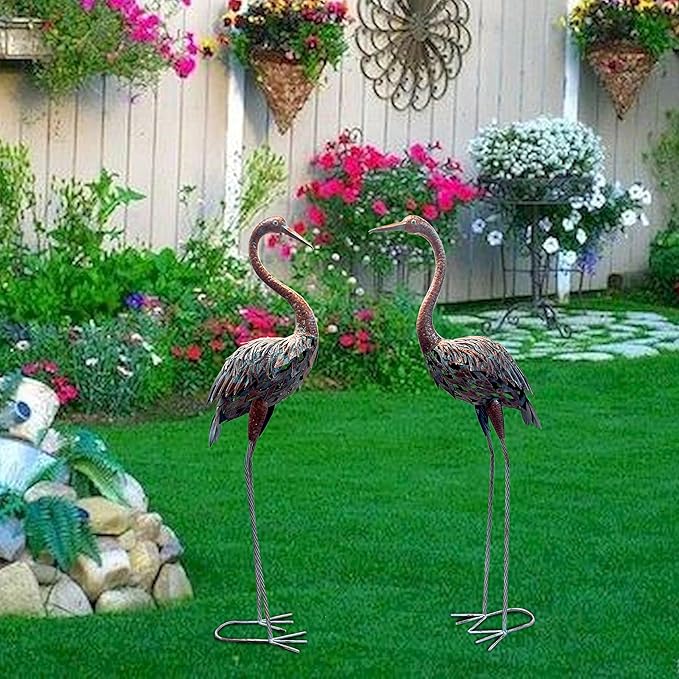 2 Pack Beautiful Heron Outdoor Garden Statue Ornament Realistic Metal Heron Lawn Yard Patio Decorations Art Sculpture Outside Decor Gift for Women Grandma Birthday,48" Tall Brone Heron
