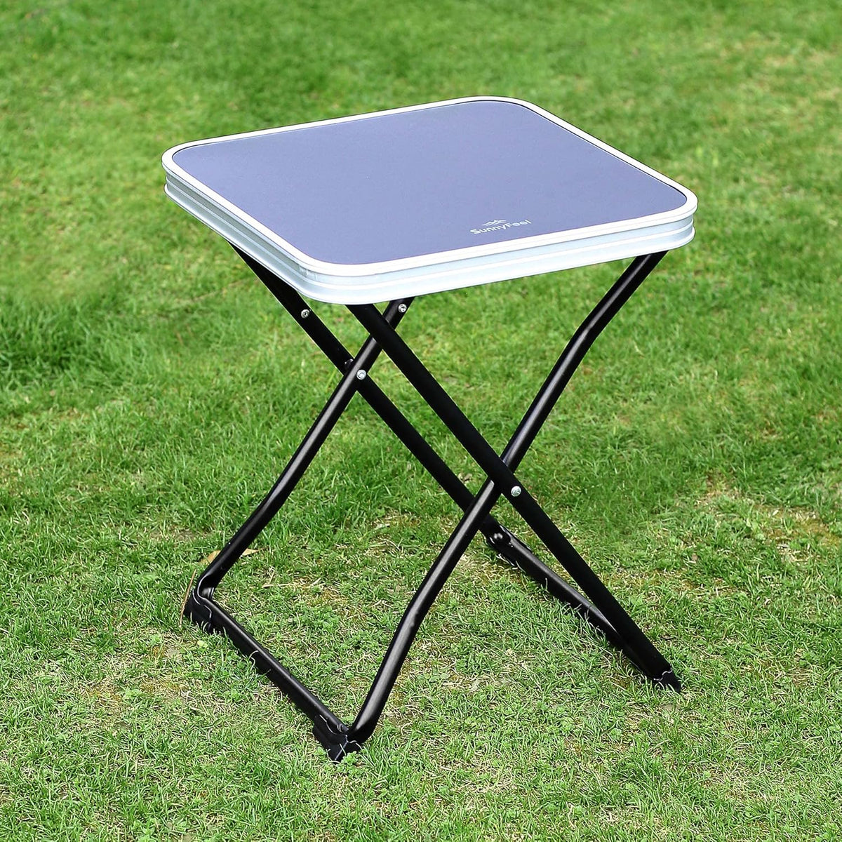 SUNNYFEEL 3 in 1 Folding Camping Table and Stool, Footrest, Lightweight Up to 300 LBS, Easy to Carry, Portable Camp Stool for Beach, Fishing, Trip, Picnic, Lawn, Concert Outdoor