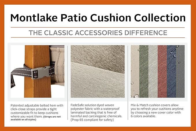 Classic Accessories Montlake Water-Resistant 21 x 22 x 4 Inch Patio Lounge Back Cushion, Heather Grey, Outdoor Loveseat Cushions