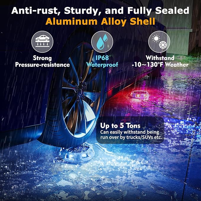 8Pack Aluminum Alloy Solar Driveway Lights, IP68 Solar Deck Light Marine Dock Lights Outdoor Waterproof, Multi-color LED Driveway Markers for Walkway, Path Decor [12Modes - Strobe/RGB/Fix-color]