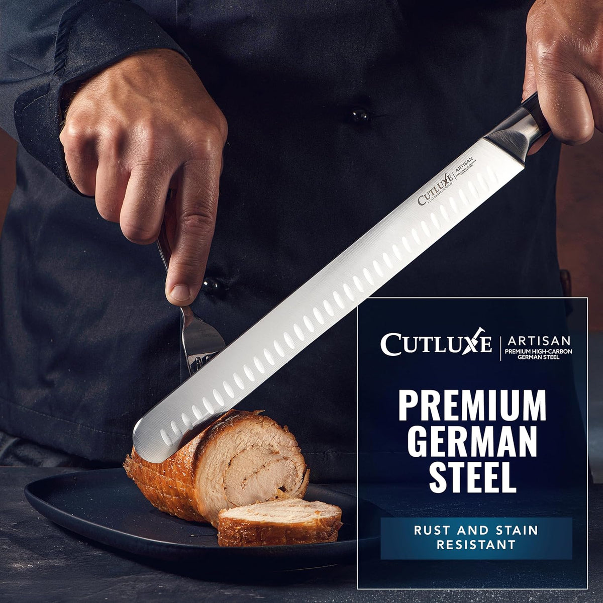Cutluxe BBQ Carving Knife Set – Brisket Slicing and Boning Knife for Meat Cutting – Professional Knife with Razor Sharp German Steel, Full Tang, Ergonomic Handles – Artisan Series