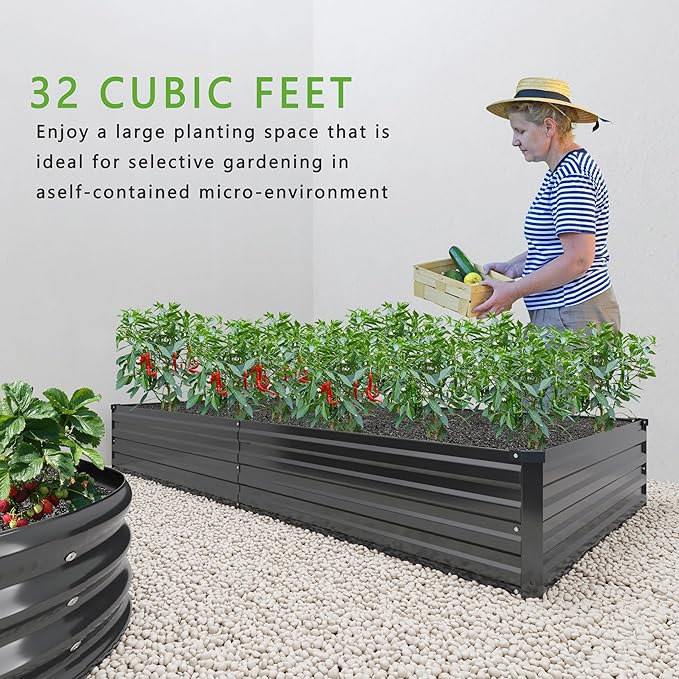 2PCS 8x4x1FT Galvanized Raised Garden Bed Kit,Vegetable Boxes-Rectangle Metal Flower Box,Large Planter Raised Beds Outdoor Garden for Planting,Fruit,Herb-Black