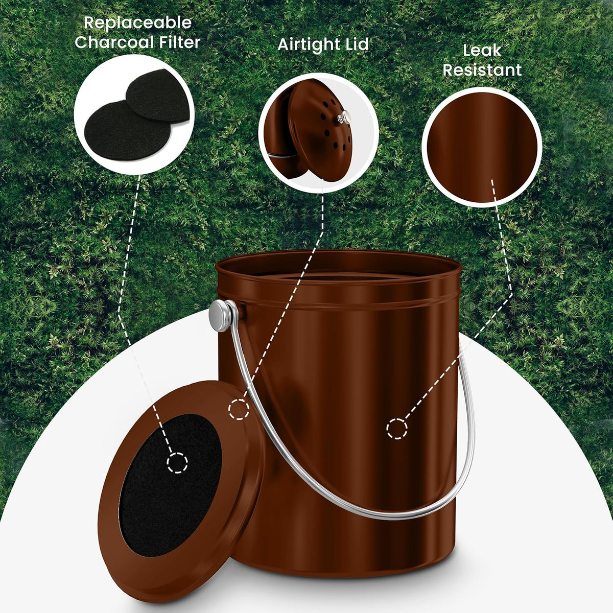 Utopia Kitchen Compost Bin for Kitchen Countertop, 1.3 Gallon Compost Bin for Kitchen with Lid, Includes 1 Spare Charcoal Filter (Copper)