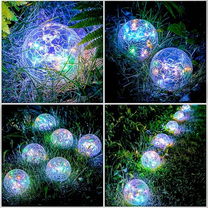 Honoson Decorative Solar Globe Lights Outdoor Waterproof LED Cracked Glass Ball Lights for Pathway, Walkway, Garden, Yard, Lawn Decoration(12 Pcs,3.9 Inch)