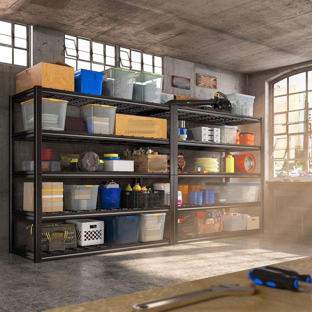 REIBII 48.2''W Garage Shelving Heavy Duty Metal Shelving 3000LBS Storage Shelves Adjustable Metal Shelves Industrial Garage Shelf for Warehouse Basement, 3 Pack
