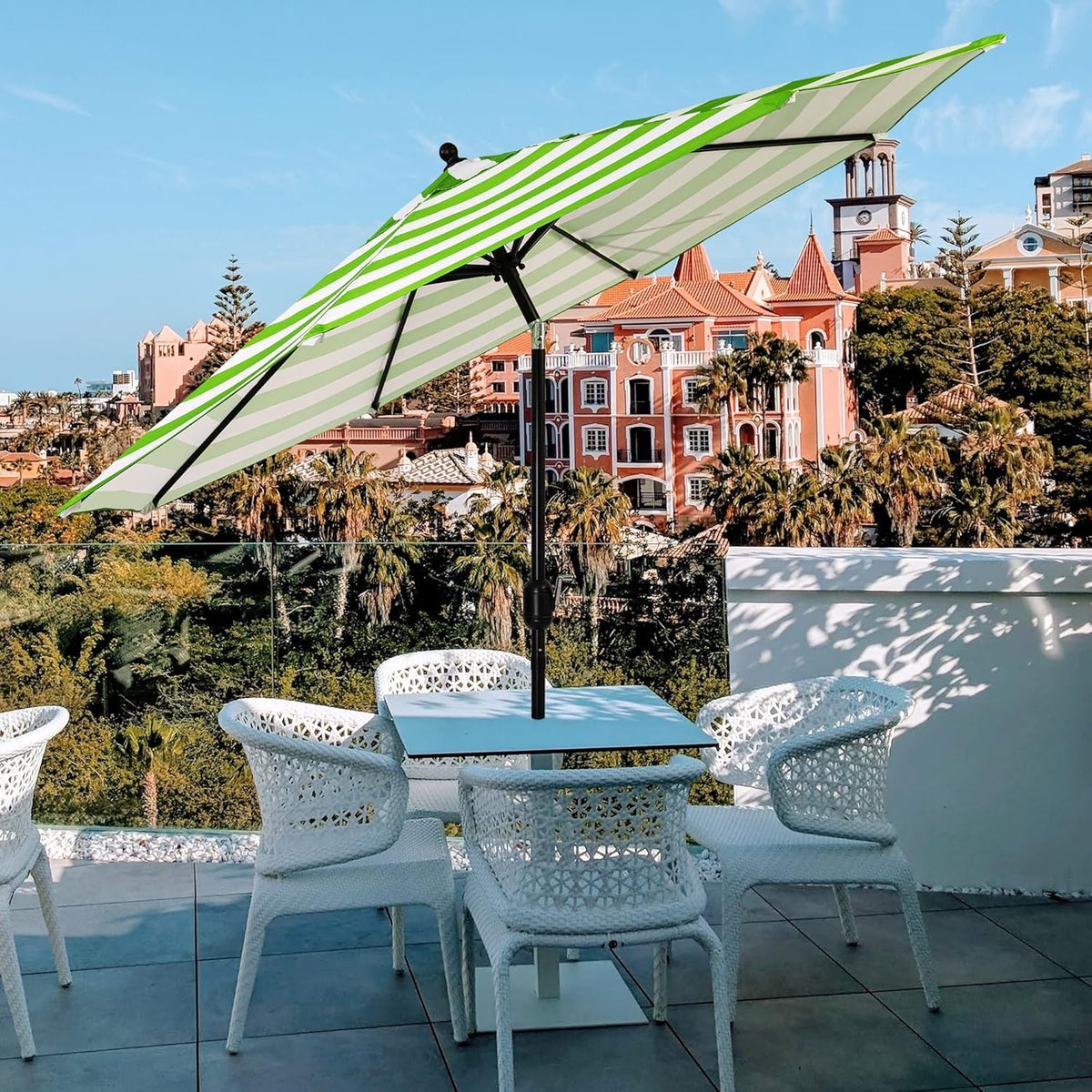 Sunnyglade 9' Patio Umbrella Outdoor Table Umbrella with 8 Sturdy Ribs (Grass Green and White)