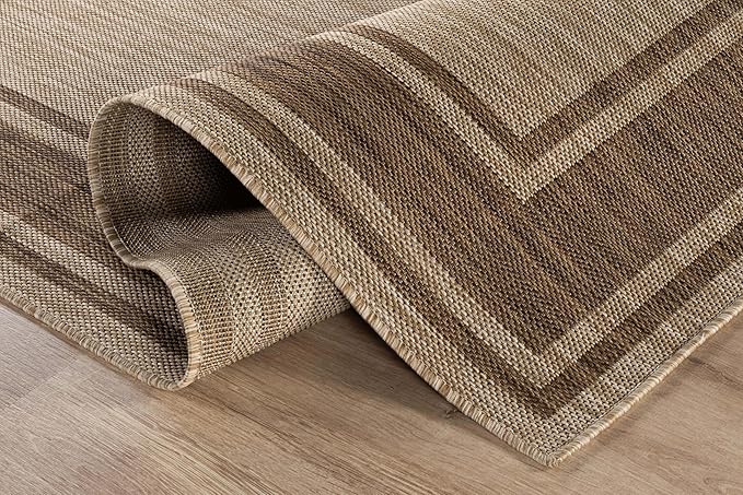 Beverly Rug Outdoor Rug 6x9 Modern Bordered Area Rugs for Indoor and Outdoor Patio Deck Porch Garden Waterproof Weather Sun Resistant Washable Outside Carpet (6 x 9 Jute)
