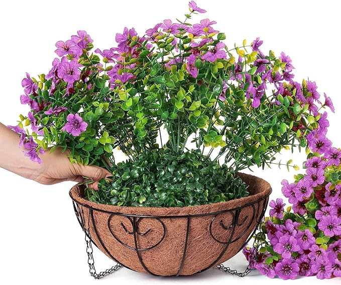 Artificial Fake Hanging Plants Flowers Basket for Outdoor Outside Porch Spring Decoration, Faux Silk Purple Daisy Realistic UV Resistant in Planter for Home Patio Balcony Garden Yard