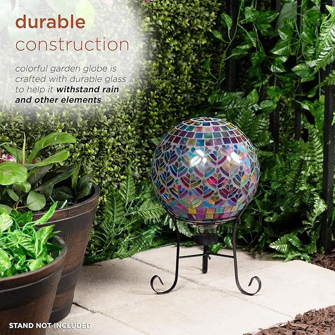 Alpine Corporation GBT118 Mosaic Peacock Gazing Ball, Stylish Décor for Garden, Patio, & Lawn, 12" H, Multicolor
