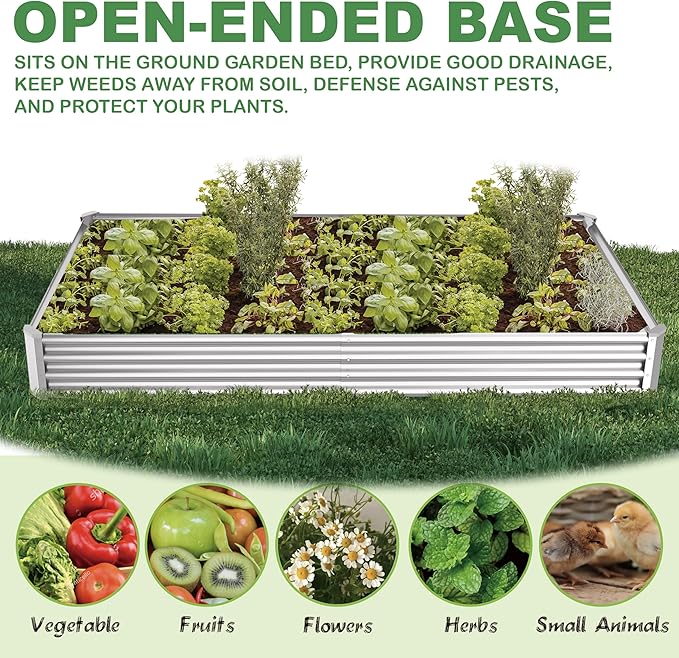 8x4x1ft(2 Pack) Galvanized Raised Garden Bed for Gardening,Metal Planter Boxes Outdoor Patio Kit Planting Bed for Vegetables Flowers Herb,Silver