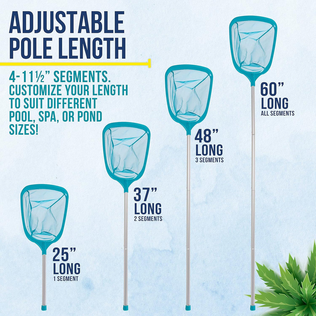 U.S. Pool Supply Swimming Pool 5 Foot Leaf Skimmer Net with 4 Aluminum Pole Sections - 6" Deep Ultra Fine Mesh Netting Bag Basket for Fast Cleaning of The Finest Debris - 60" Long, Clean Spas, Ponds