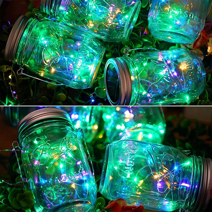 30 LED Solar Mason Jar Lights - 12 Pack with Hangers for Outdoor, Patio, Yard, Garden, Wedding Decorations