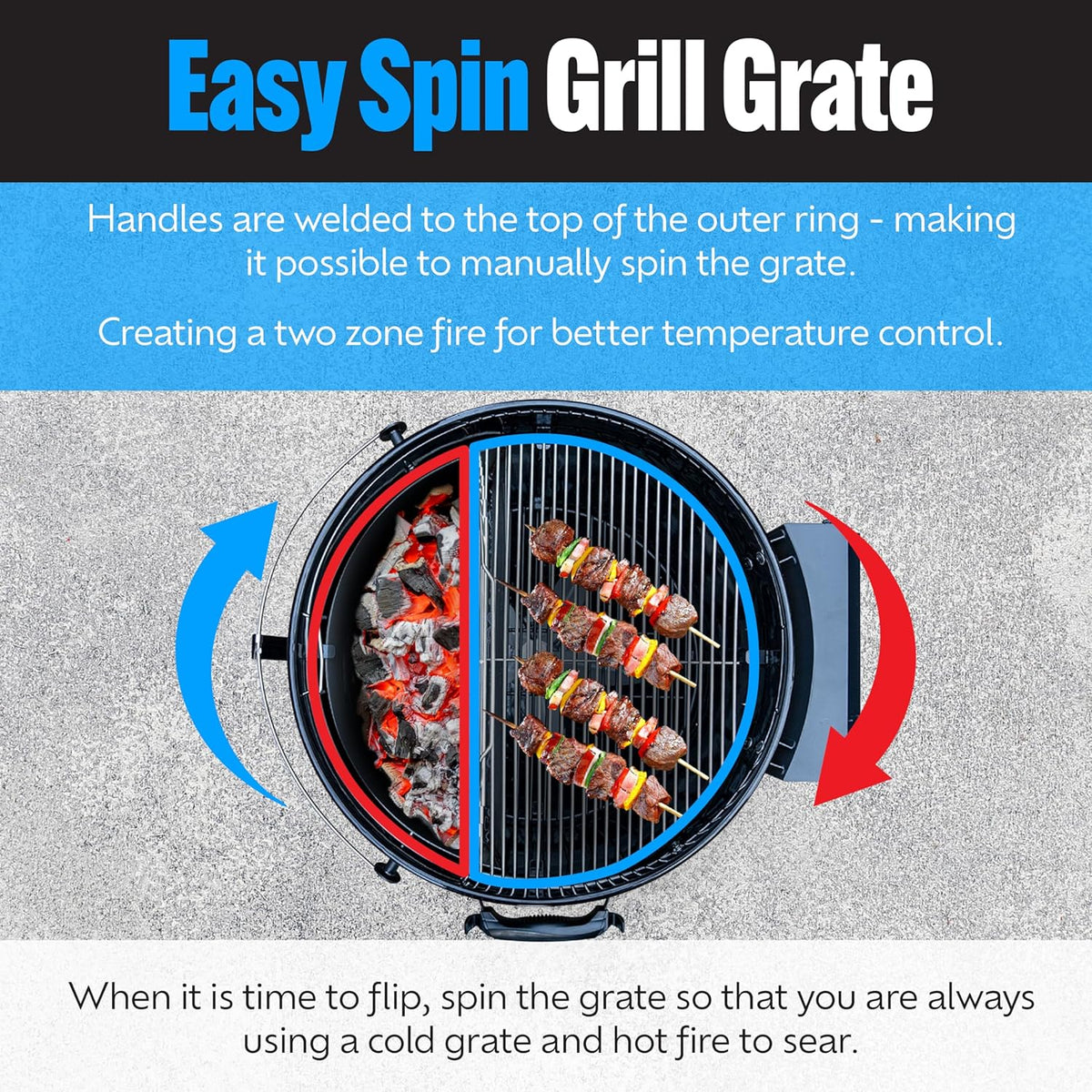 SnS Grills Slow ‘N Sear Travel Kettle, 2-Zone Cook Charcoal Basket and Easy Spin 18” Grate - Portable Charcoal Grill for BBQ Cooking - Travel Kettle 18”