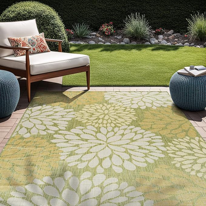 Beverly Rug Outdoor Rug 6x9 Modern Exotic Tropical Leaf Area Rugs for Indoor and Outdoor Patio Deck Porch Garden Water Resistant Washable Outside Carpet (6 x 9 Green)