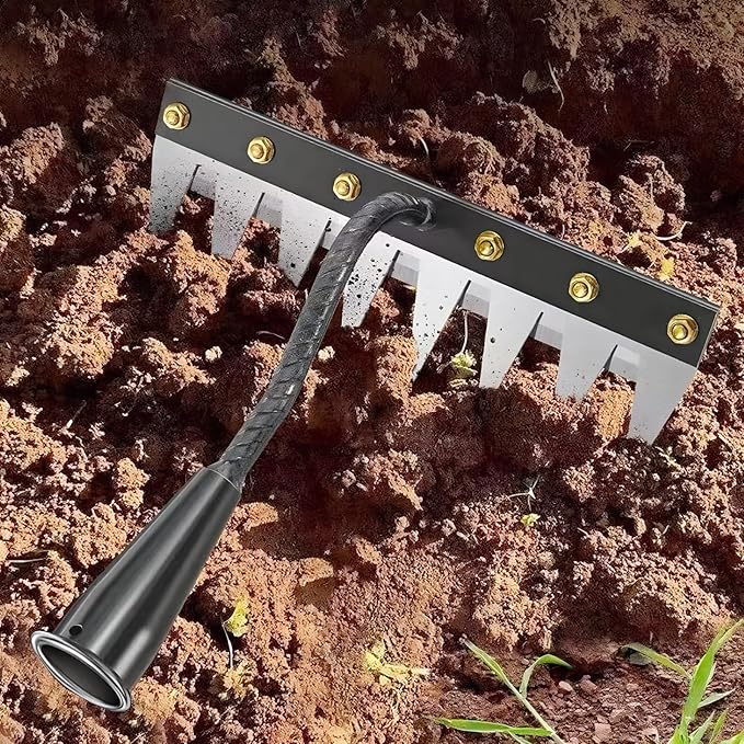 2 in 1 Iron Rake 2.0 for Gardening & Weeding,Multi-Tine Carbon Steel Garden Cultivator Rake | Weed Puller Tool & Uprooting Weeder for Gardenia | for Weeding, Cultivating, Lawn(No Handle Included)