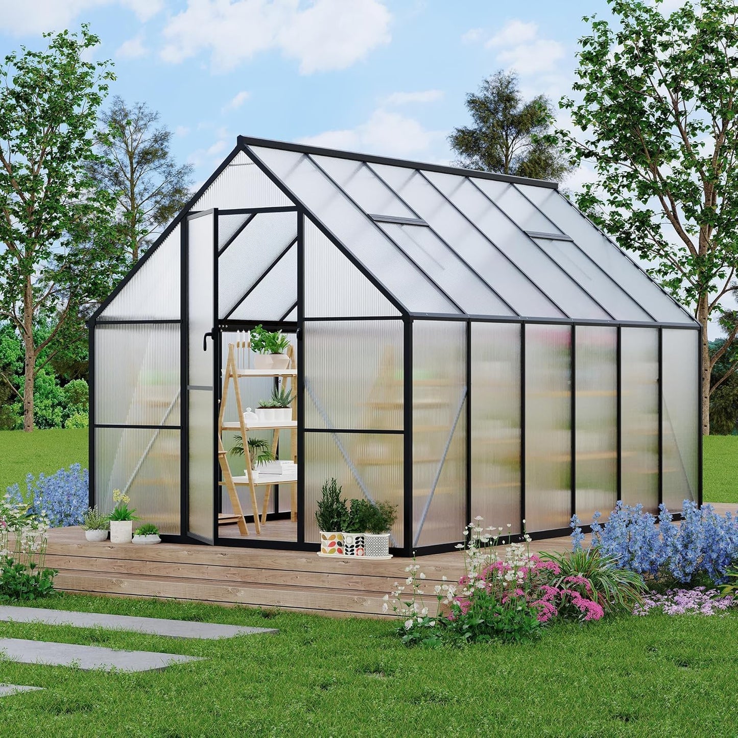 Greenhouse 8x16 FT Aluminum-Framed Heavy Duty Polycarbonate with Quick Setup Structure and Roof Vent Large Enhanced Outdoors Green House Kit