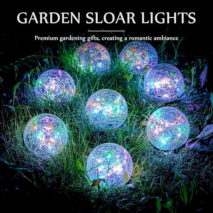 Honoson Decorative Solar Globe Lights Outdoor Waterproof LED Cracked Glass Ball Lights for Pathway, Walkway, Garden, Yard, Lawn Decoration(12 Pcs,3.9 Inch)