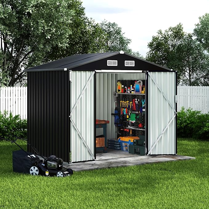8x10 FT Metal Storage Sheds Outdoor, Metal Yard Sheds MetalGarden Shed Kit, MetalTool Shed with Lockable Door, Utility Buildings with Air Vent for Backyard Garden Patio Lawn