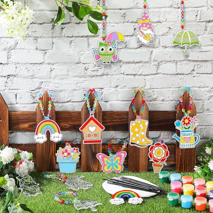 30 Sets Suncatchers Window Art Kits, DIY Sun Catchers Bulk Crafts Paint Your Own Window Ornaments for Boys Girls Classroom Home Party Birthday Activity Decor(Spring Style)