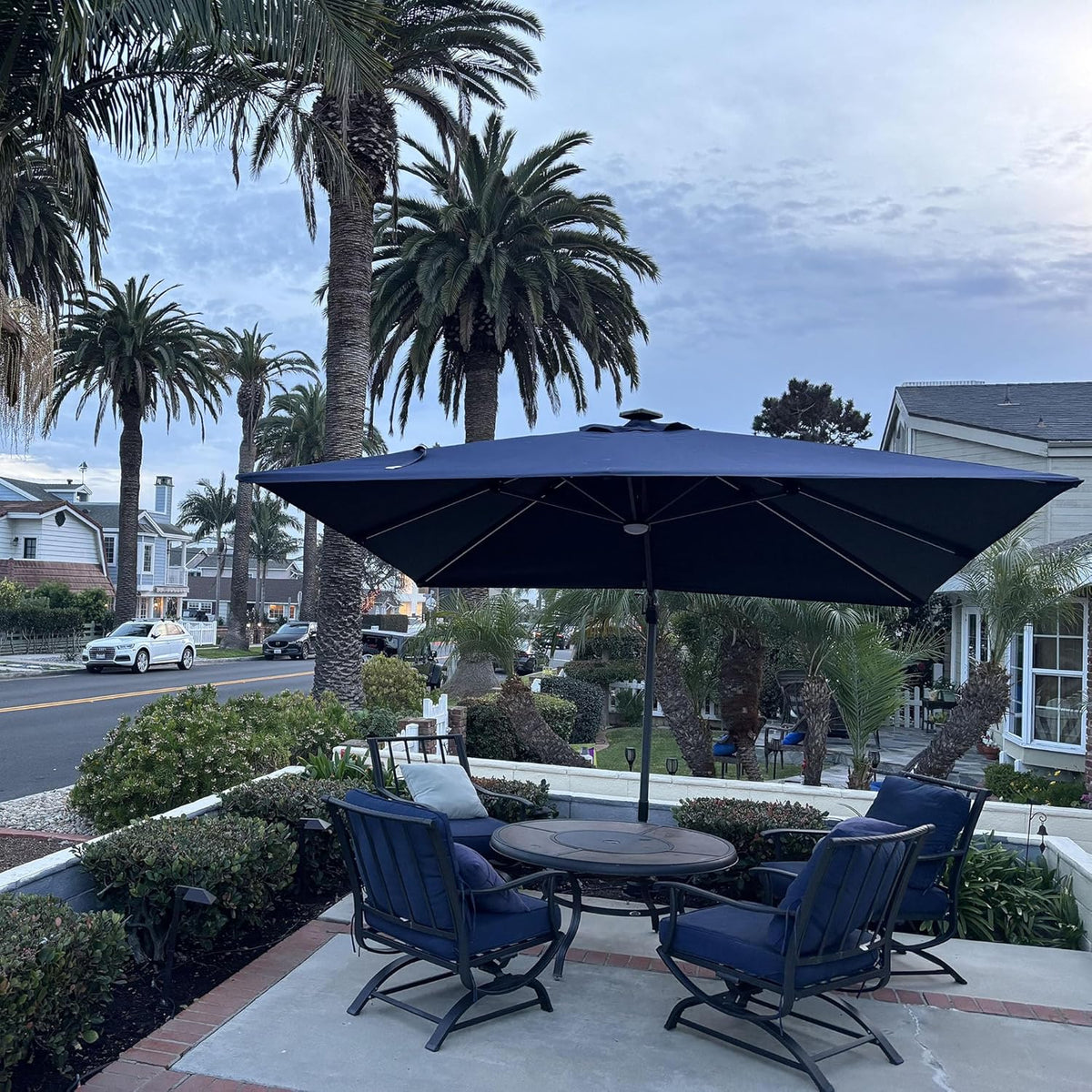 PURPLE LEAF 10 Feet Patio Umbrella Solar Powered LED Square Outdoor Cantilever Umbrella with LED Lights Aluminum Offset Umbrella with 360-degree Rotation for Garden Deck Pool Patio Navy Blue