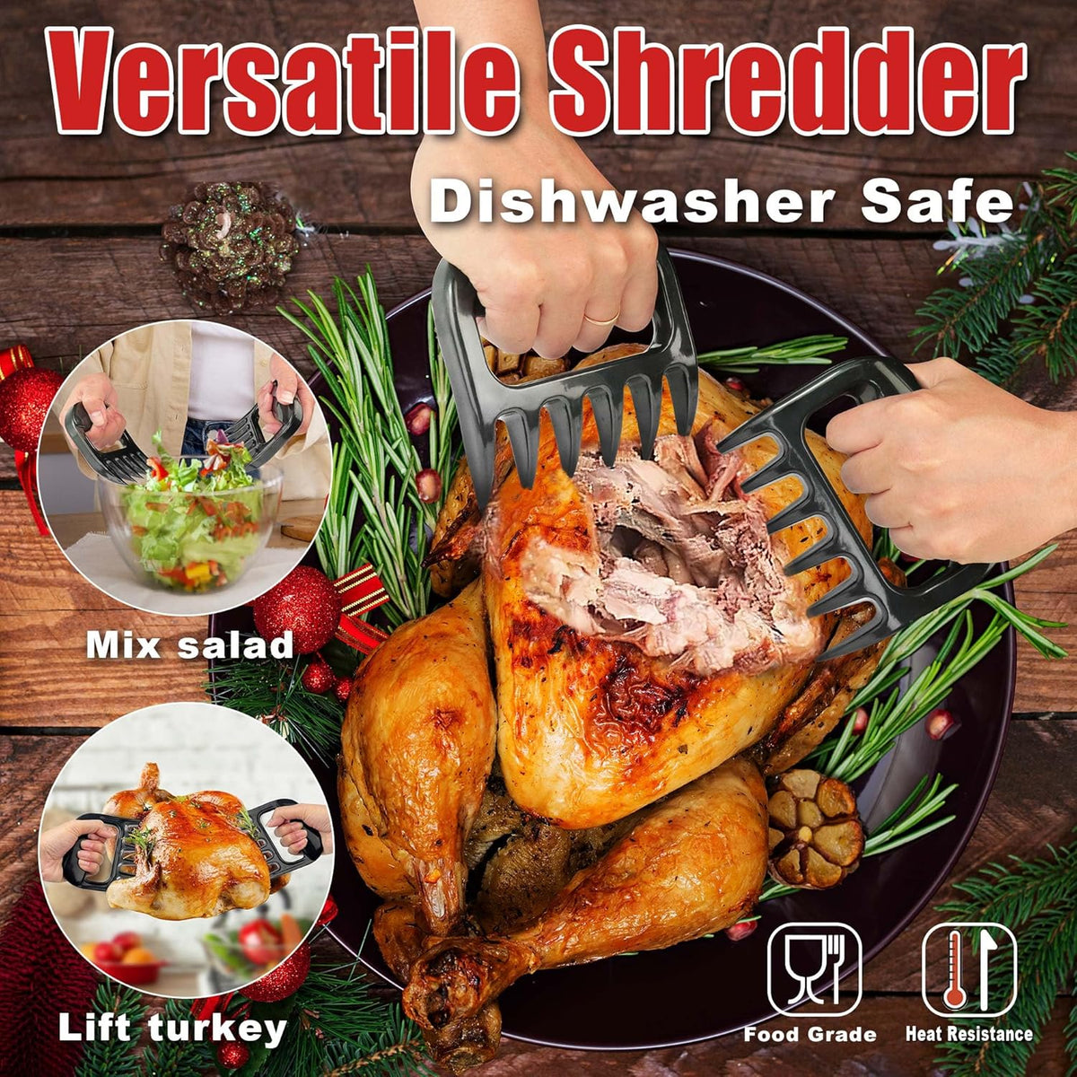 Professional Turkey Baster Meat Injector Syringe Kit, Baster for Cooking Thanksgiving & Christmas Turkey, Injector Marinades for Meats, Full Set with Basting Brush, Meat Shredder Claws, Large Capacity