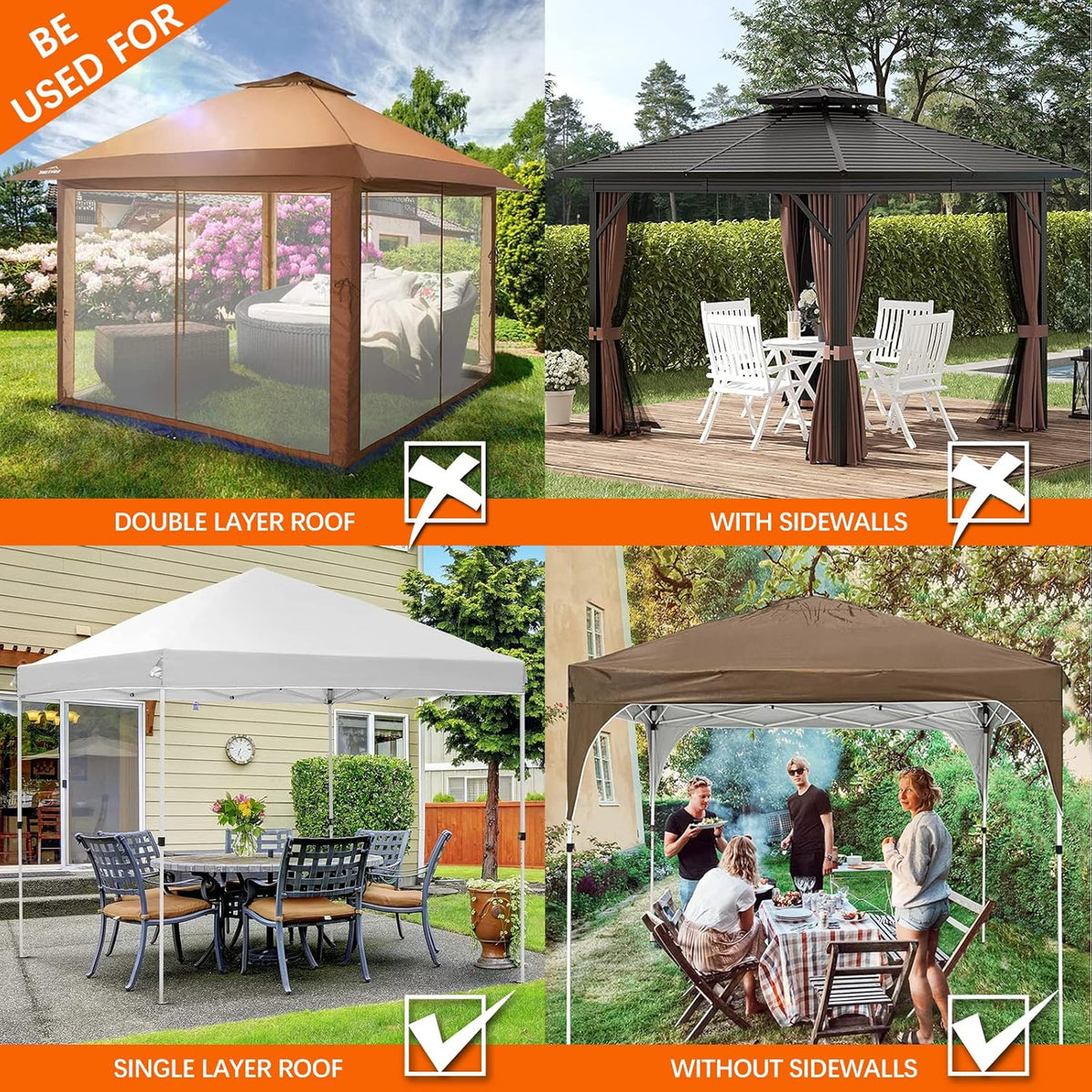 Mosquito Netting Outdoor Screen House Tent Screen Wall with Zipper for Camping, Patio, 10x 10 Gazebo and Tent (Black)