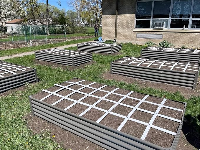 A ANLEOLIFE 8X4X1.5 ft Galvanized Raised Garden Beds Outdoor, Rectangular Metal Planter Box for Planting Vegetables Flowers Herb, Anti-Rust & Easy-Setup, Quartz Grey