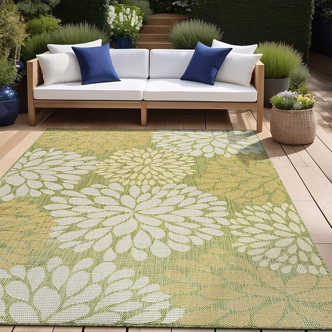 Beverly Rug Outdoor Rug 6x9 Modern Exotic Tropical Leaf Area Rugs for Indoor and Outdoor Patio Deck Porch Garden Water Resistant Washable Outside Carpet (6 x 9 Green)