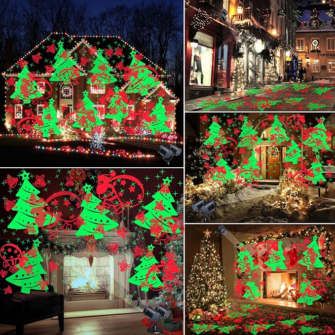 Christmas Lights Projector, Christmas Decorations Lighting Projector, with Timer Dynamic Led Xmas Tree Santa Claus Jingle Bells Lights, for New Year Party Garden Wall Outdoor Indoor Holiday Decor