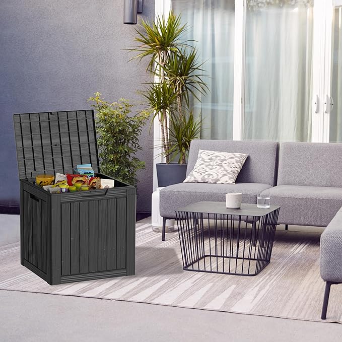 30 Gallon Waterproof Outdoor Storage Box - All-Weather Deck Box for Patio & Pool, Lockable Resin Patio Deck Box with UV Protection, Matte Black