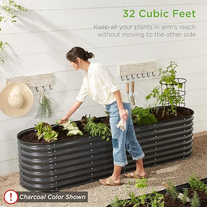 Best Choice Products 8x2x2ft Metal Raised Garden Bed, Oval Outdoor Deep Root Planter Box for Vegetables, Herbs w/ 4 Support Bars, 215 Gal Capacity - Beige