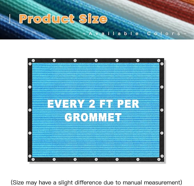 VICLLAX Shade Fabric Sun Shade Cloth with Every 2 FT Grommets for Patio Garden Pergola Cover Canopy 14x14 FT, Mixed Turquoise