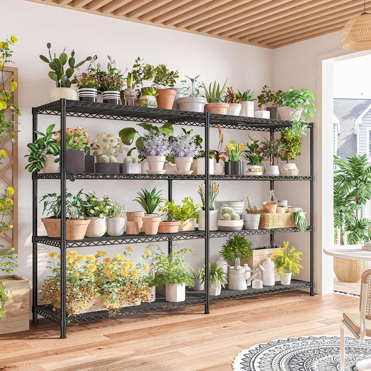 REIBII 72.8" W Storage Shelves Load 1500LBS, 4 Tier Metal Shelving Unit Wire Shelving for Storage Rack Heavy Duty Metal Shelves for Garage Pantry Kitchen, 17.7" D x 72.8" W x 59" H