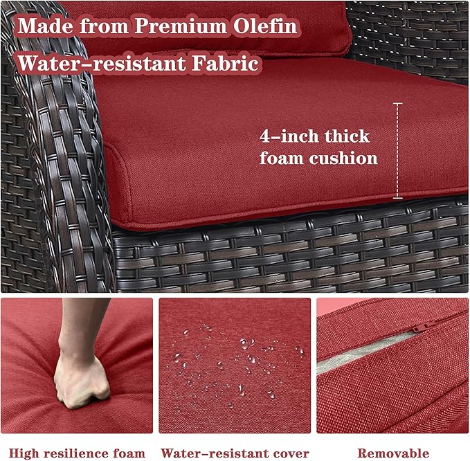 4 Pieces Patio Furniture Sets, Wicker Patio Swivel Glider Chair with Ottomans, Outdoor Furniture Set for Outside Porch, Deck, Balcony, Garden