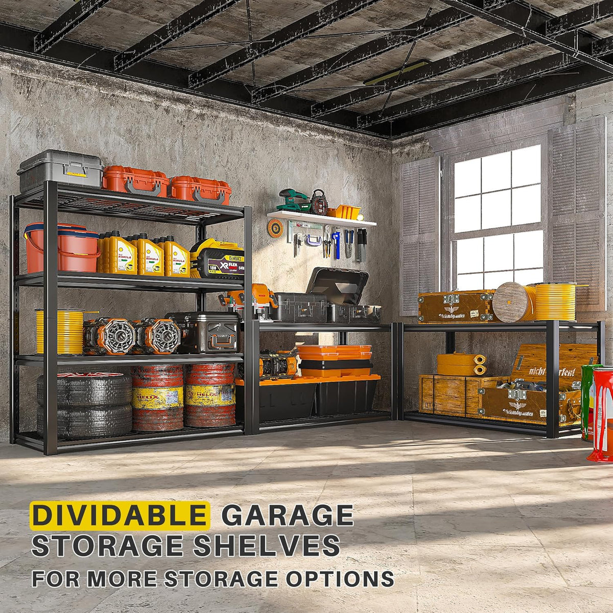 REIBII 40" W Garage Shelving 2240 LBS Storage Shelves Adjustable Metal Shelving Heavy Duty 4 Tier Metal Shelves for Garage Kitchen Pantry Warehouse Basement 40" W × 19.5" D × 59.5" H, 2 Pack