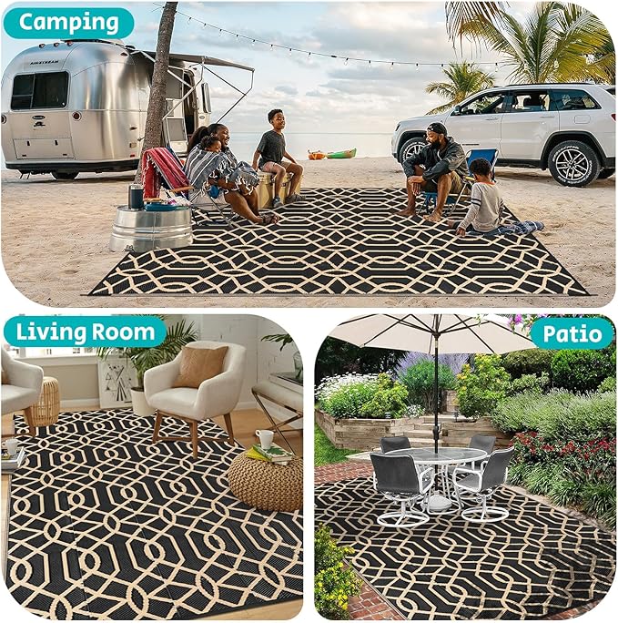 HEBE Outdoor Rug Waterproof 9x12, Reversible Plastic Straw Rug RV Camping Rug, Indoor Outdoor Patio Mat Clearance, Outside Carpet for Porch,Deck,Camper,Balcony,Backyard,Picnic