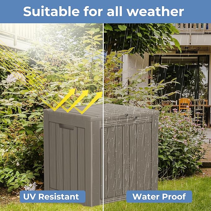 50 Gallon Outdoor Storage Box Waterproof Lockable Resin Deck Box Large, Patio Storage Bin for Pool Accessories Cushion Furniture, Garden Tools, UV-Resistant Outside Delivery Grey