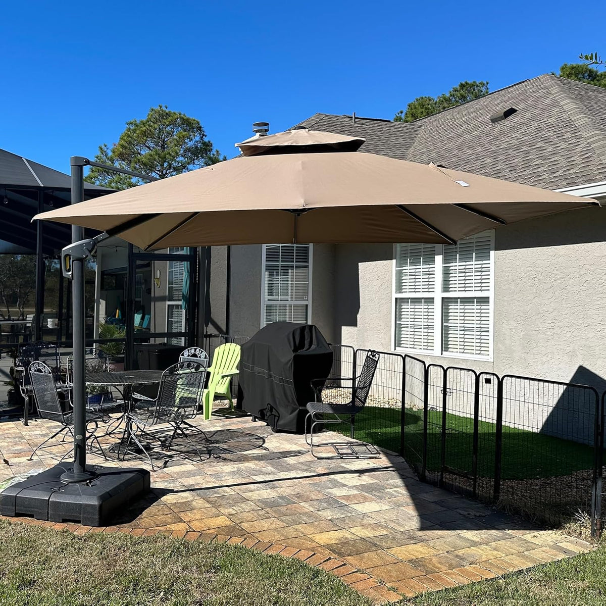 PURPLE LEAF 9' X 12' Cantilever Outdoor Umbrellas Large Patio Umbrella Hanging Double Top Rectangle Offset Umbrella with 360°Rotation Tilting Umbrella Outdoor Patio, Taupe