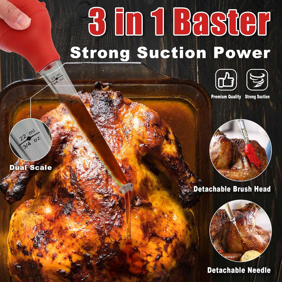 Professional Turkey Baster Meat Injector Syringe Kit, Baster for Cooking Thanksgiving & Christmas Turkey, Injector Marinades for Meats, Full Set with Basting Brush, Meat Shredder Claws, Large Capacity